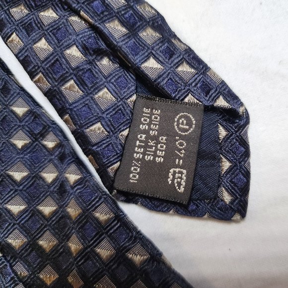 Men's Z Zegna Blue Check Italian Silk Tie - Picture 1 of 6
